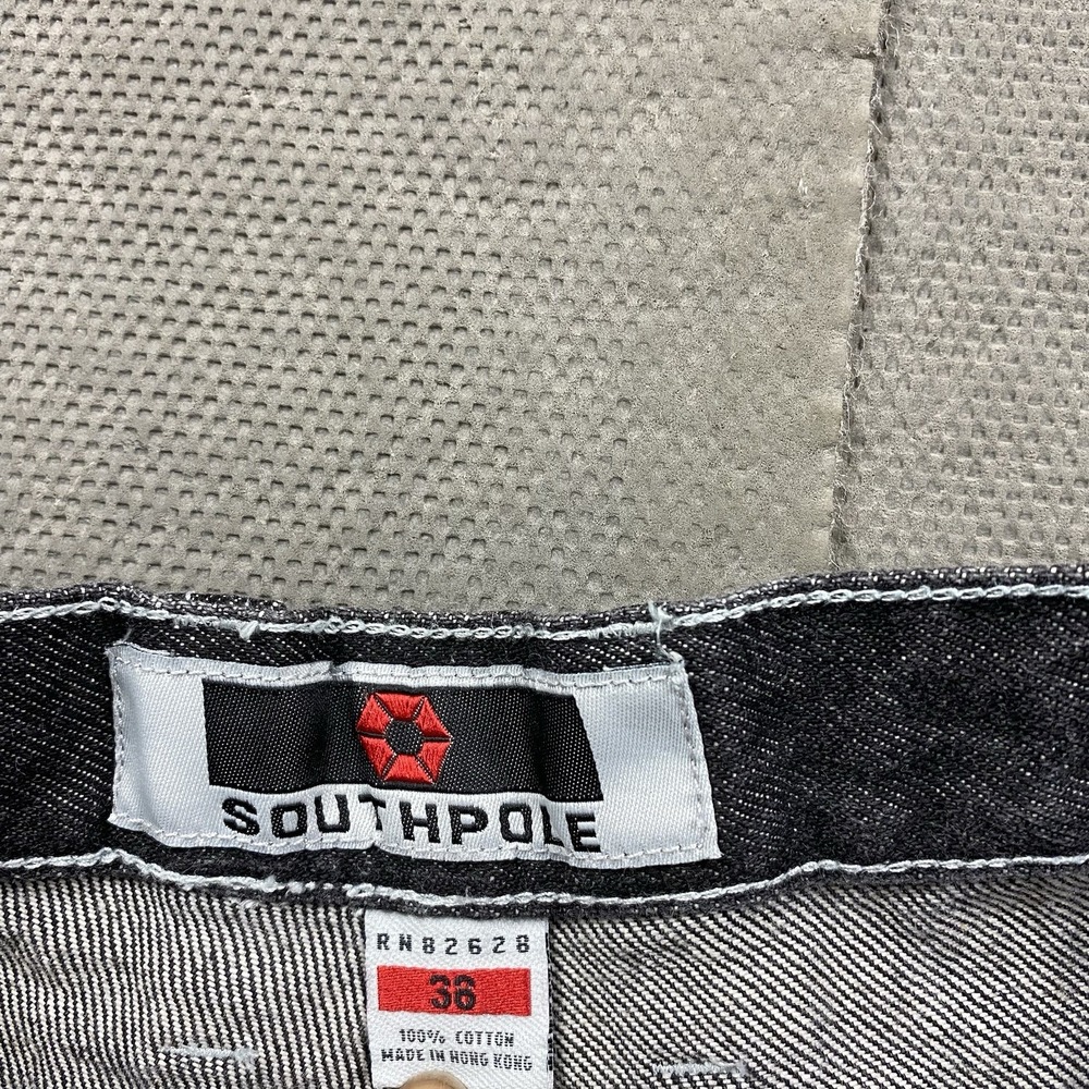 Vintage Southpole Jeans Mens 36x29 Black Carpenter Baggy Wide Skater Embroidered - Picture 4 of 14